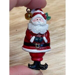 Santa Claus Brooch Pin With Jingle Bell Accent, Vintage Handmade Painted